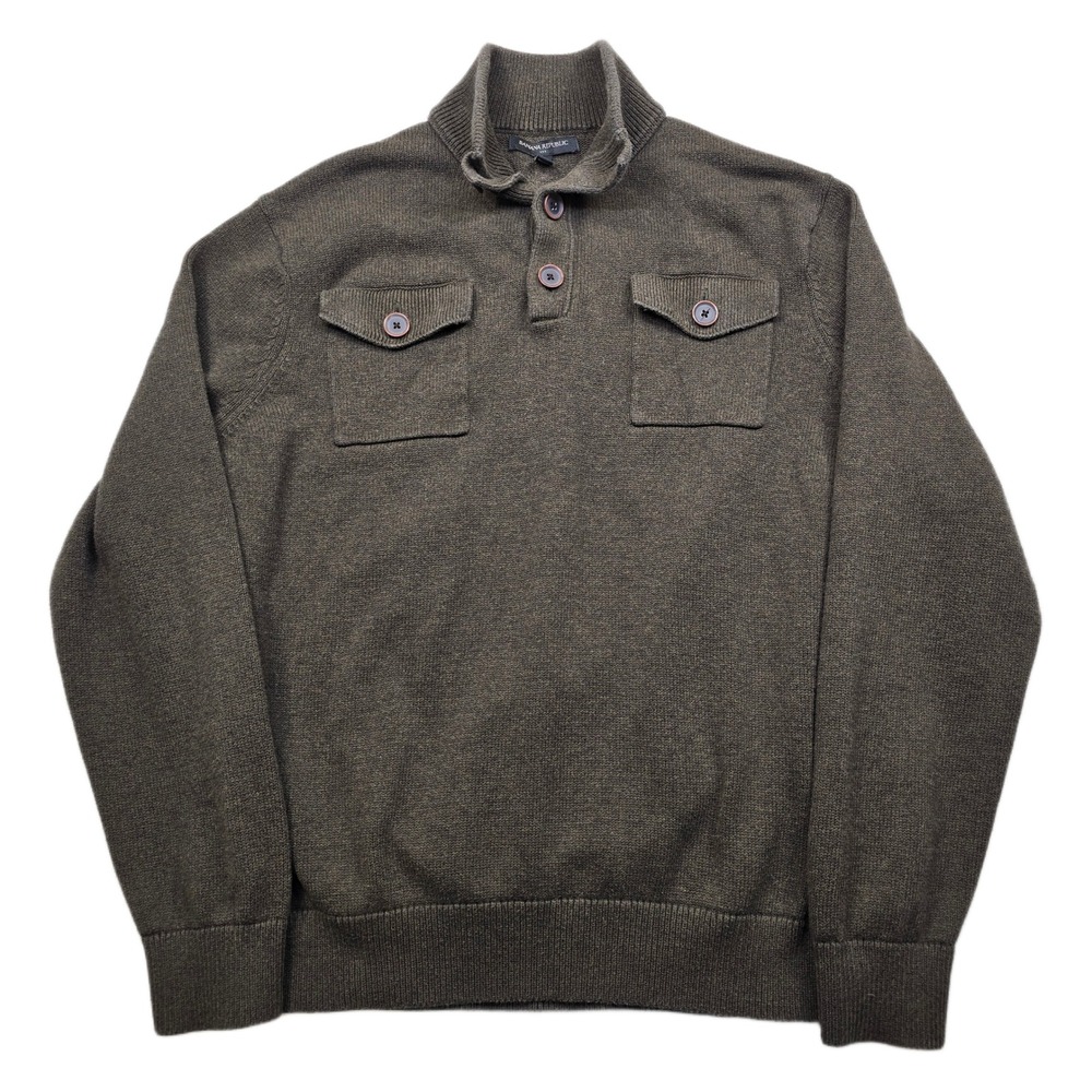 Banana‎ Republic Military Pullover Sweater Mens XL Dark Green Knit Button Neck